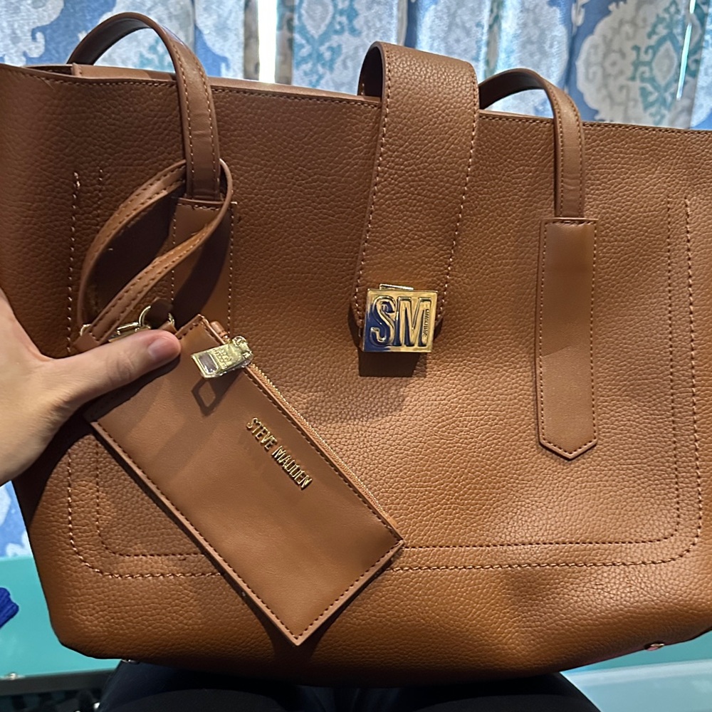 Steve Madden Tan Tote Bag with Gold Accents